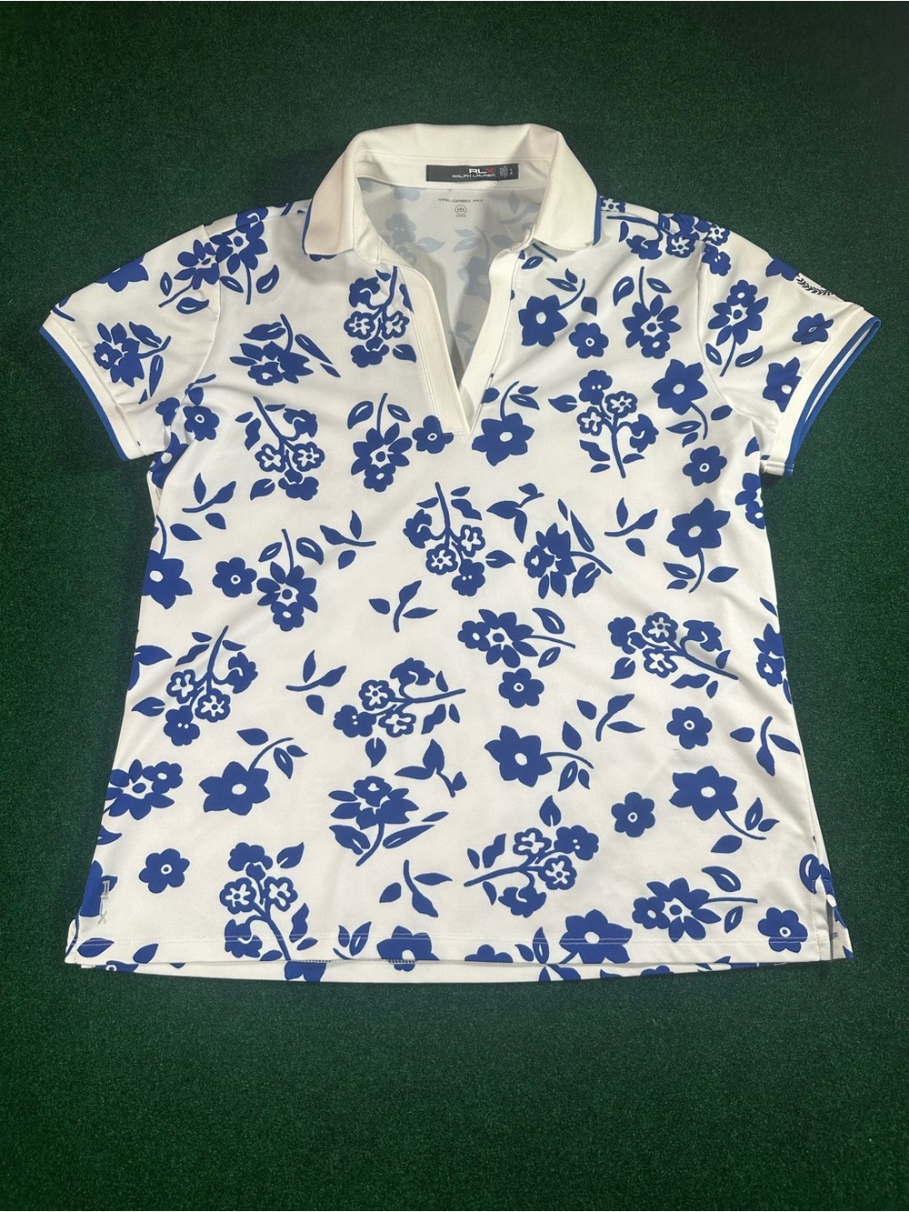 White & Blue Floral Polo Top by Ralph Lauren
